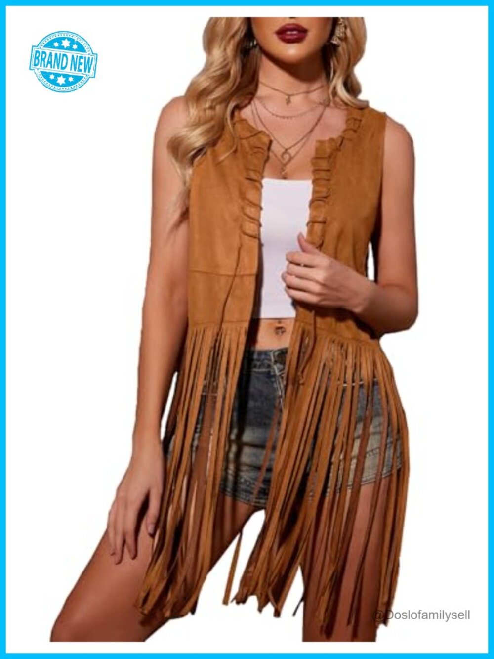 Faux Suede Fringe Vest 70s Hippie Sleeveless Tassel Cardigan Western Top